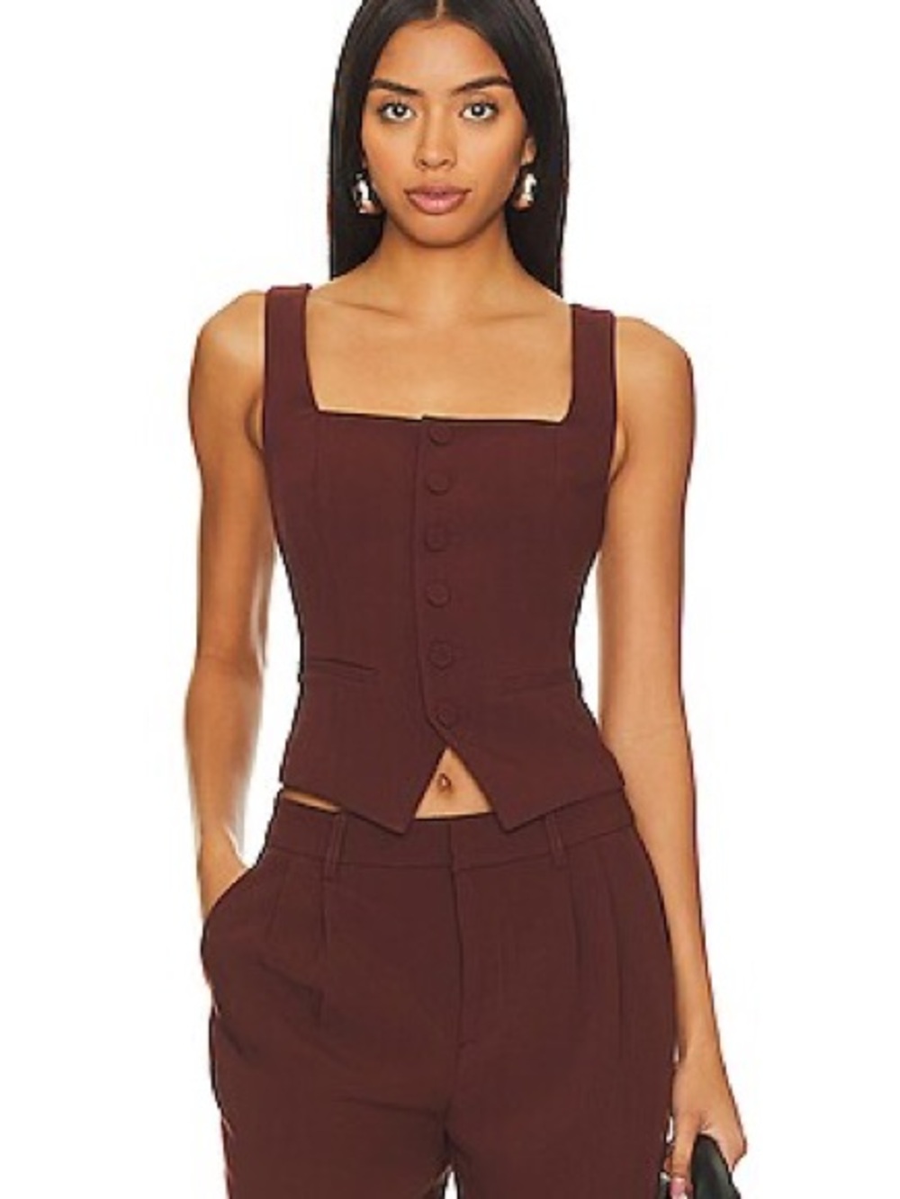 PAIGE Maroon Square-Neck Button Front Vest